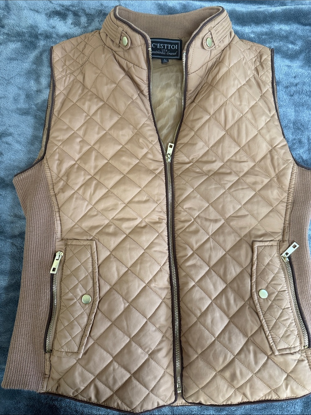 C'Est Toi Quilted Tan Women's Vest